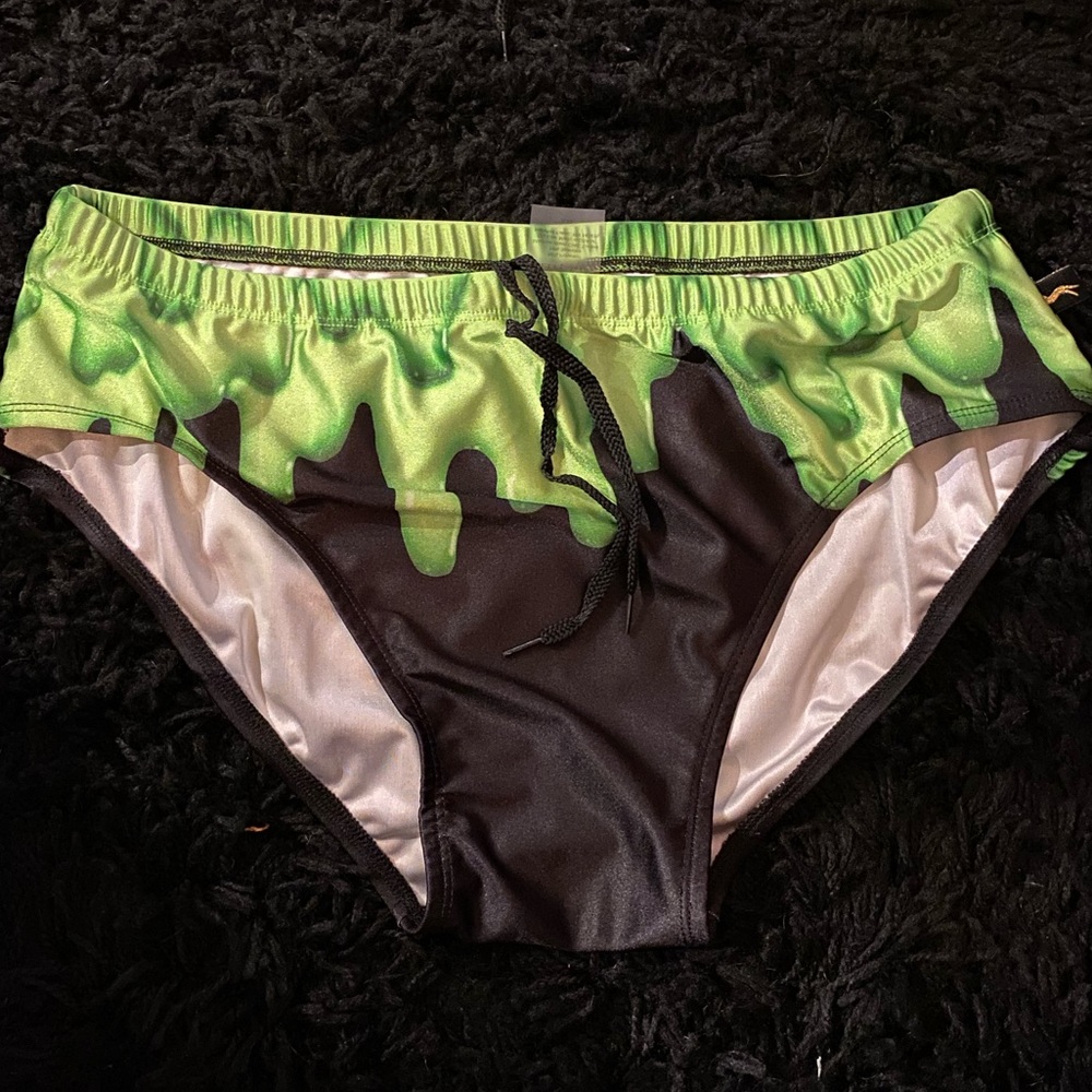 Hand made Prettysnake men’s swim brief “green ooze” 38-40